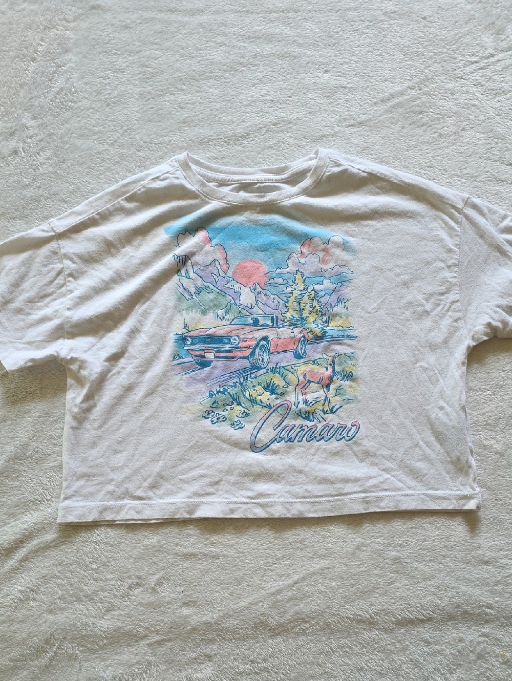 Old Navy White Graphic Camaro Tee with Pastel Multicolor Print
